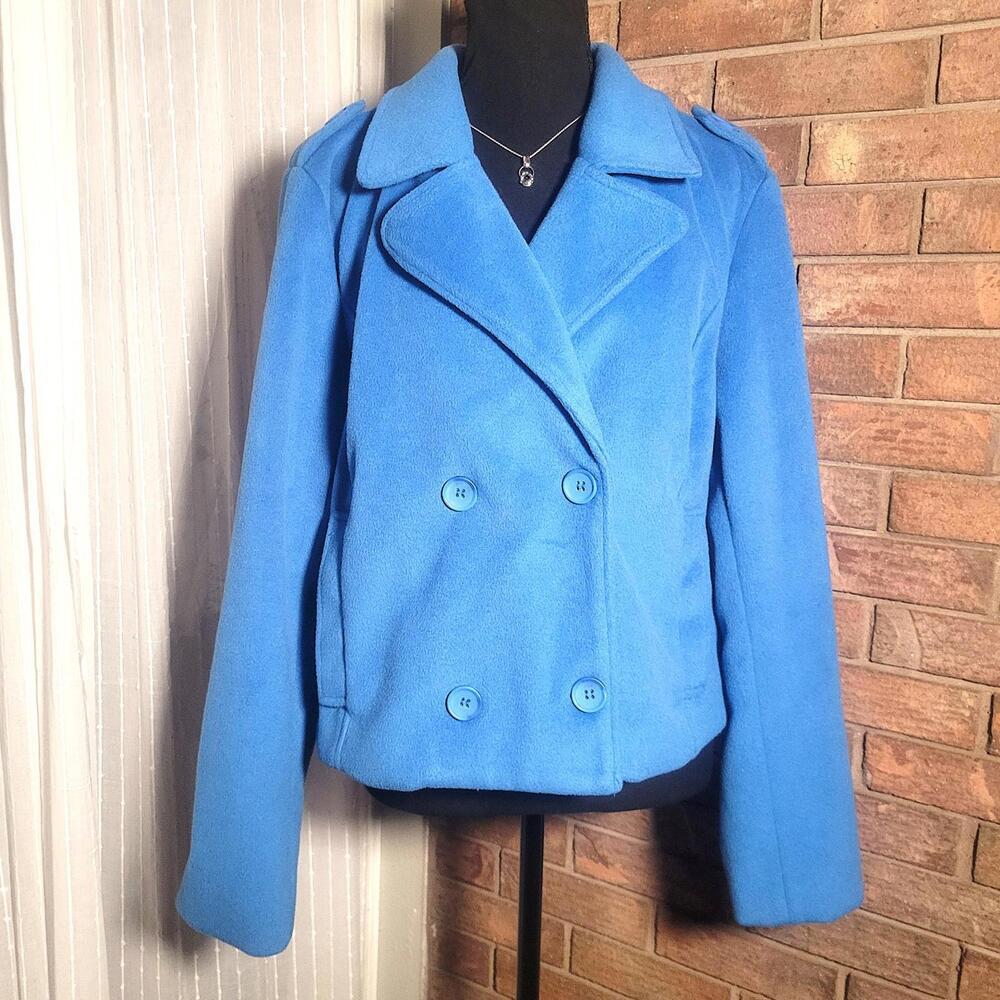 Ashley Outerwear Velour Low Fur Cropped Peacoat Rich Blue Lined - Size M